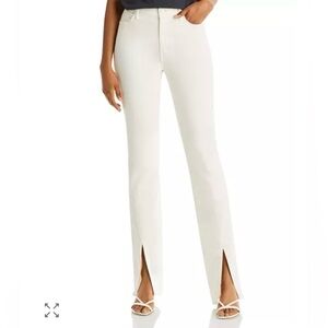 MOTHER White High-Rise Straight Jeans with Front Slits